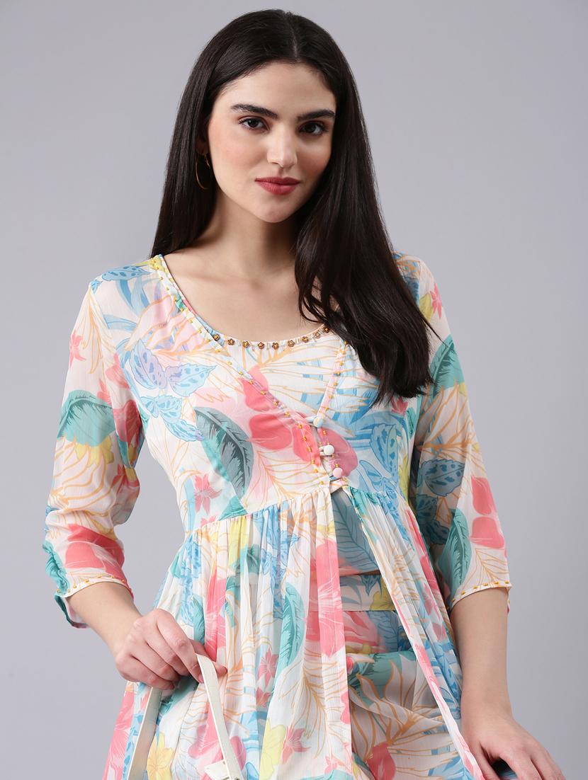 optic white tropical top and palazzos co-ord set - 20382970 - Standard Image - 3