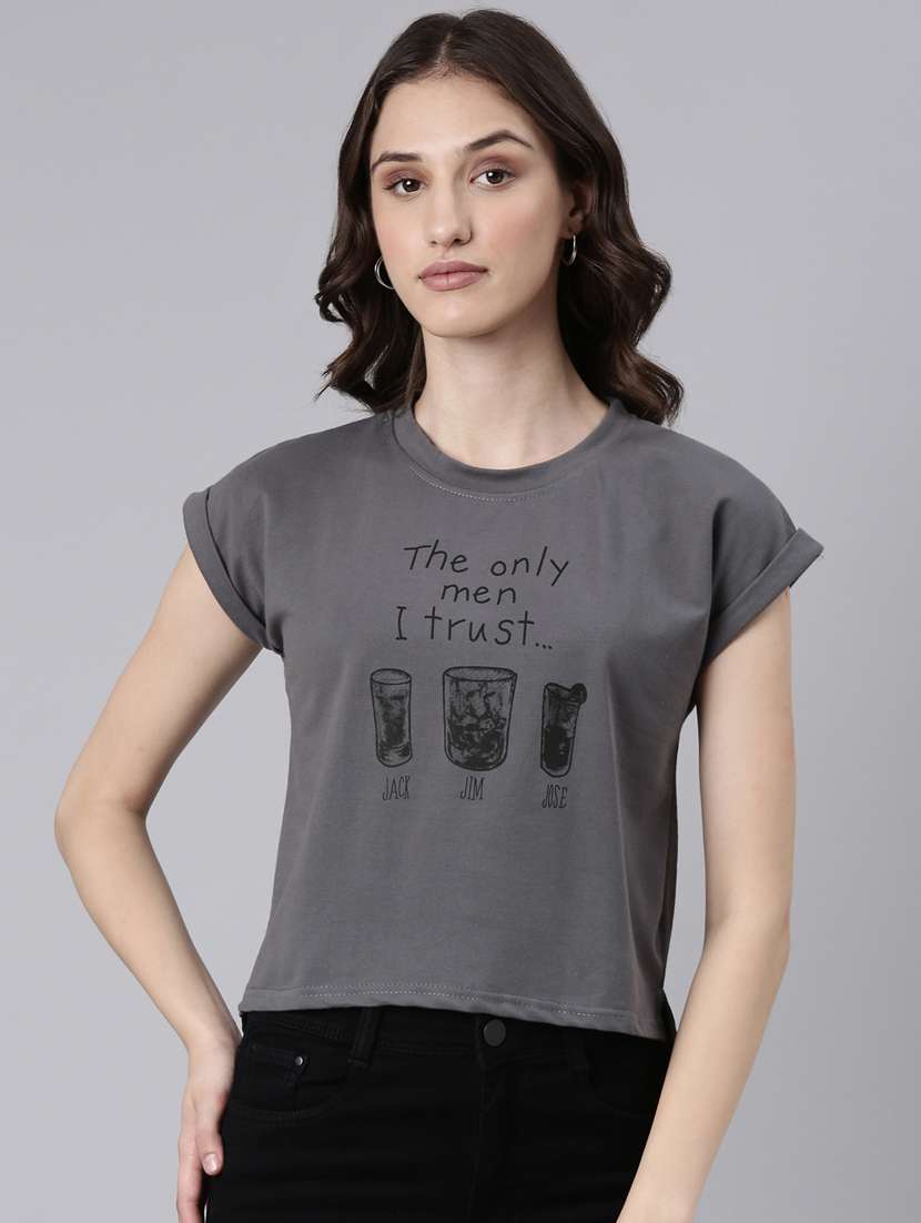 women's front print round neck t-shirt