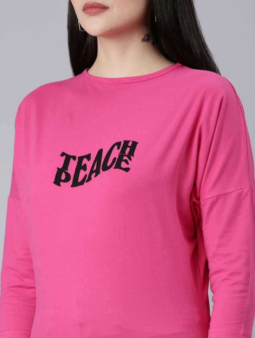 women's chest print round neck t-shirt - 20382985 -  Standard Image - 5