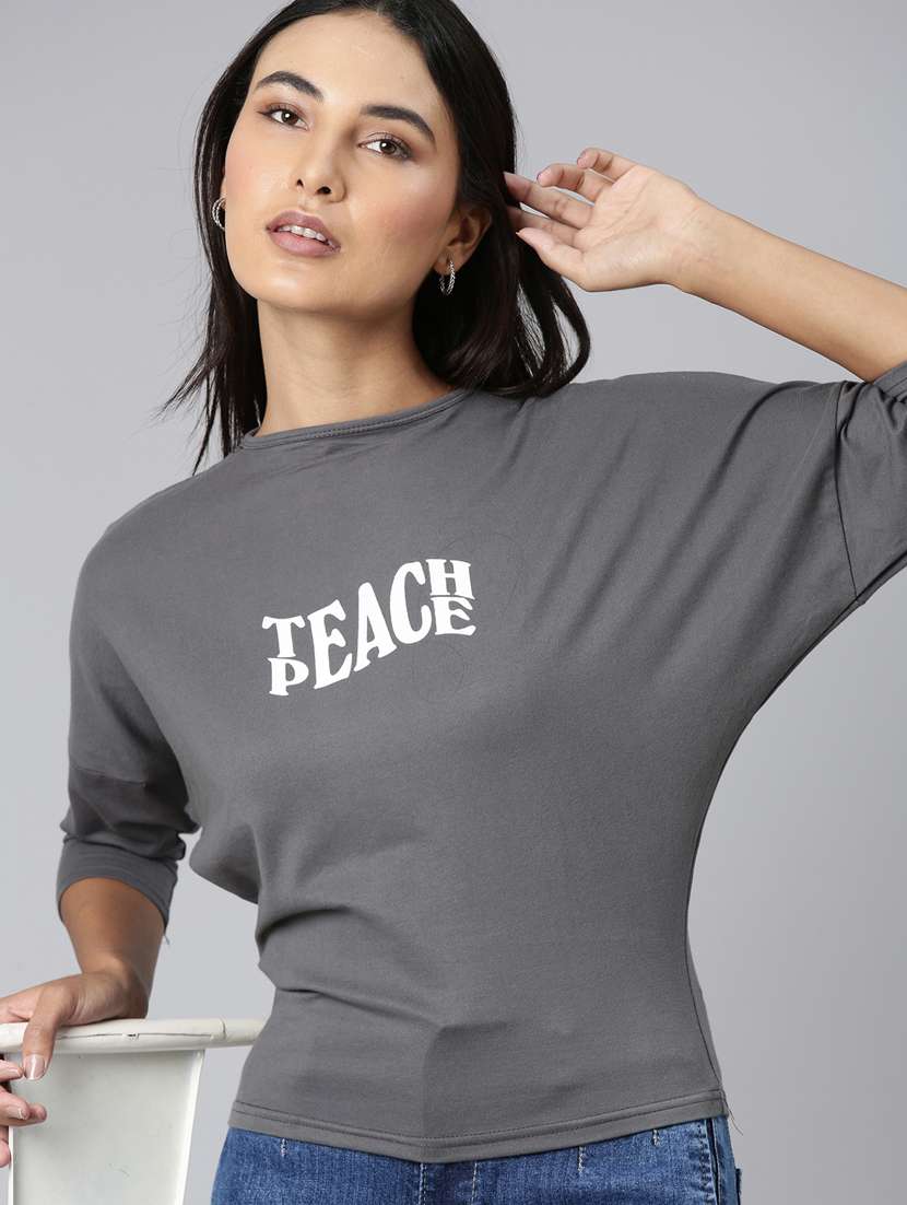 women's chest print crew neck t-shirt - 20382986 - Standard Image - 3