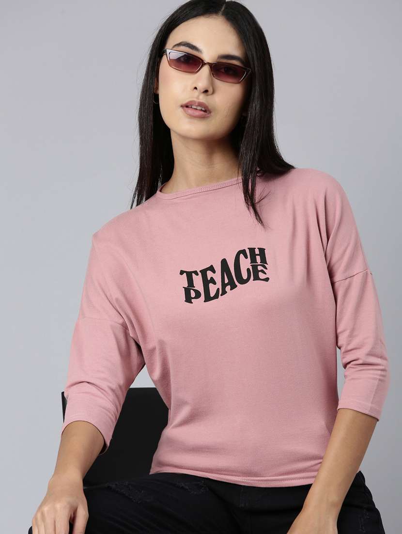 women's chest print round neck t-shirt - 20382987 -  Standard Image - 3