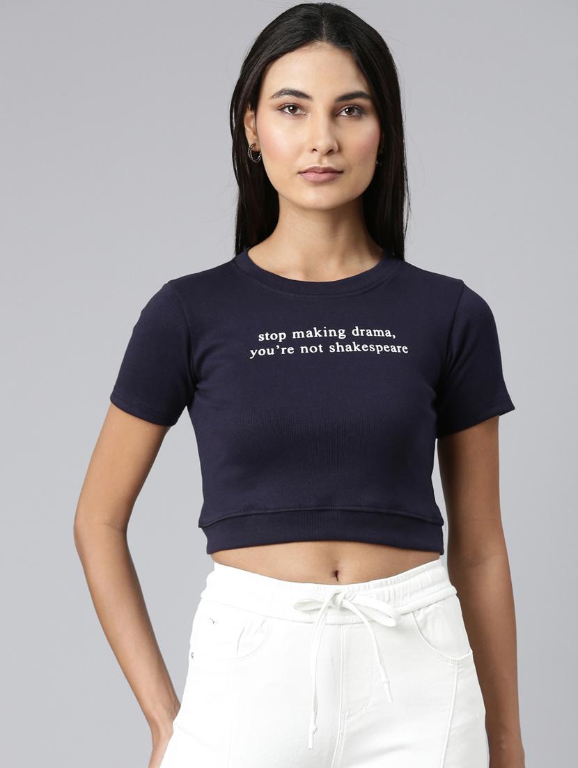 women's chest print round neck t-shirt - 20382989 -  Zoom Image - 0