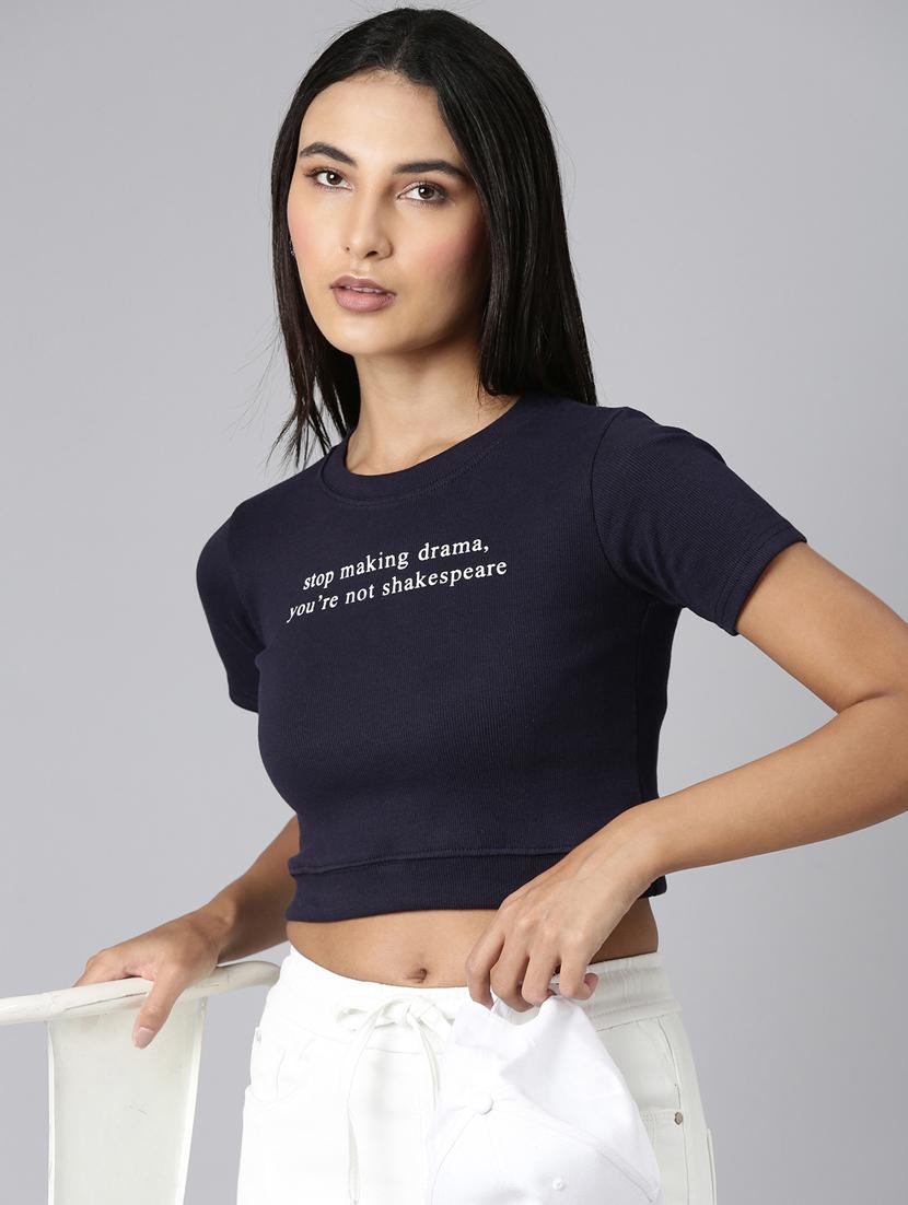 women's chest print round neck t-shirt - 20382989 - Standard Image - 3