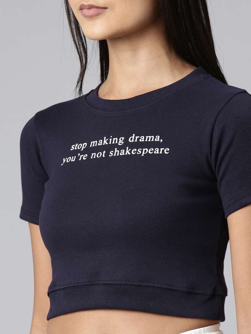 women's chest print round neck t-shirt - 20382989 - Standard Image - 5