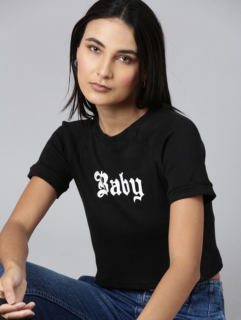 women's chest print crew neck t-shirt - 20382995 - Standard Image - 3