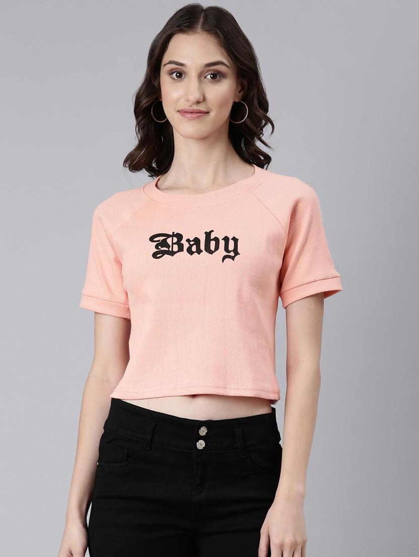 women's chest print round neck t-shirt - 20382997 - Zoom Image - 0