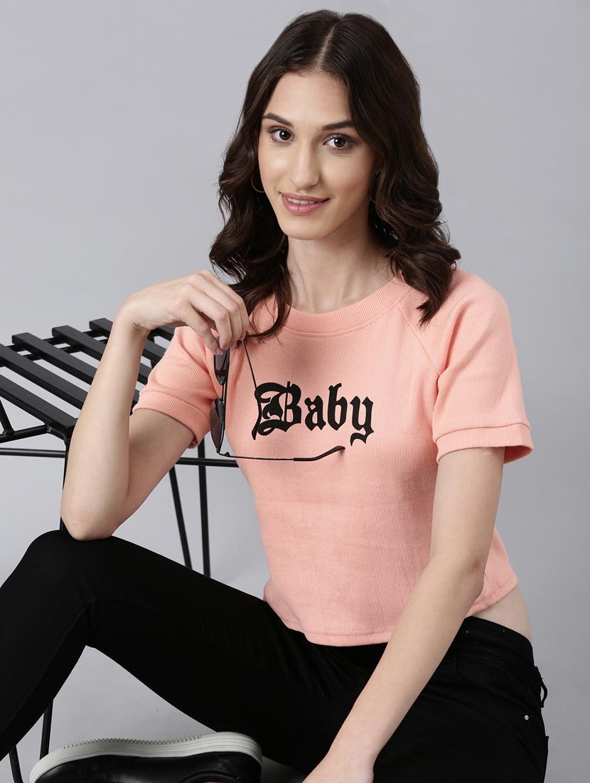 women's chest print round neck t-shirt - 20382997 - Standard Image - 3