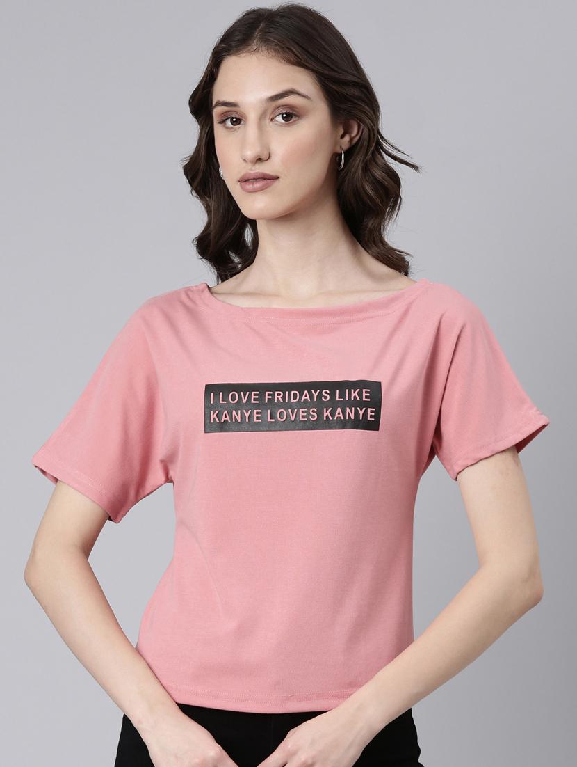 women's chest print boat neck t-shirt - 20382999 - Zoom Image - 0