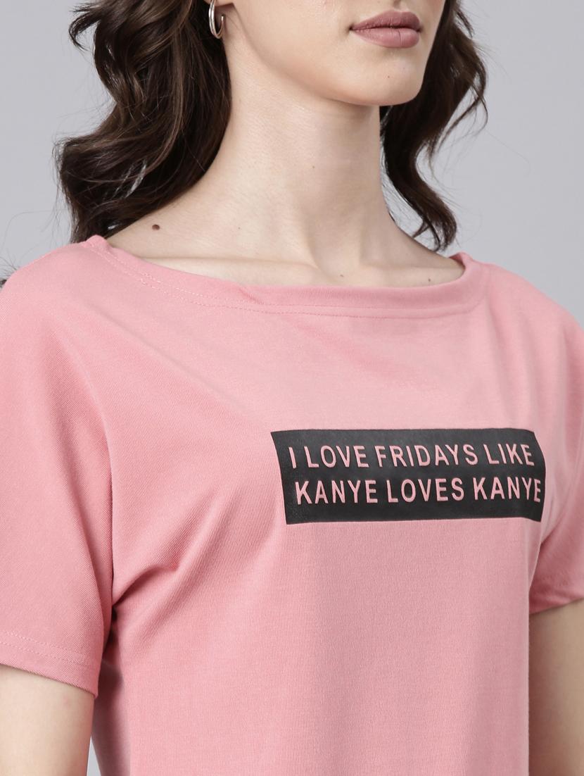 women's chest print boat neck t-shirt - 20382999 - Standard Image - 5