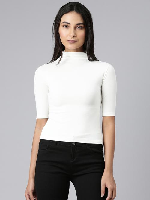 women's plain mock neck t-shirt - 20383003 - Standard Image - 0