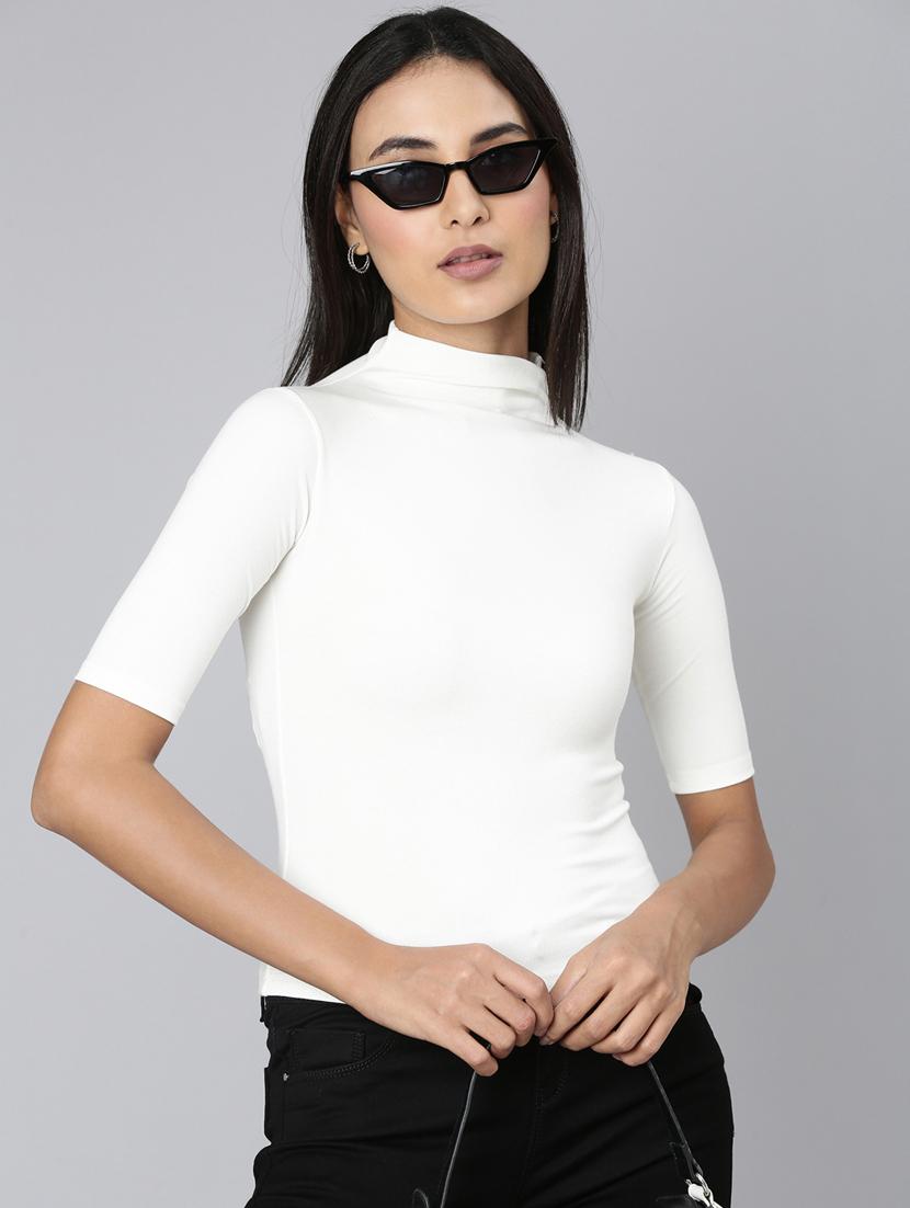 women's plain mock neck t-shirt - 20383003 - Standard Image - 3