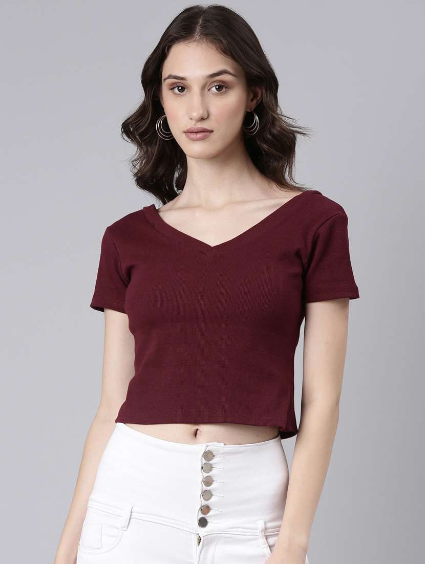 women's plain v neck t-shirt - 20383004 - Zoom Image - 0