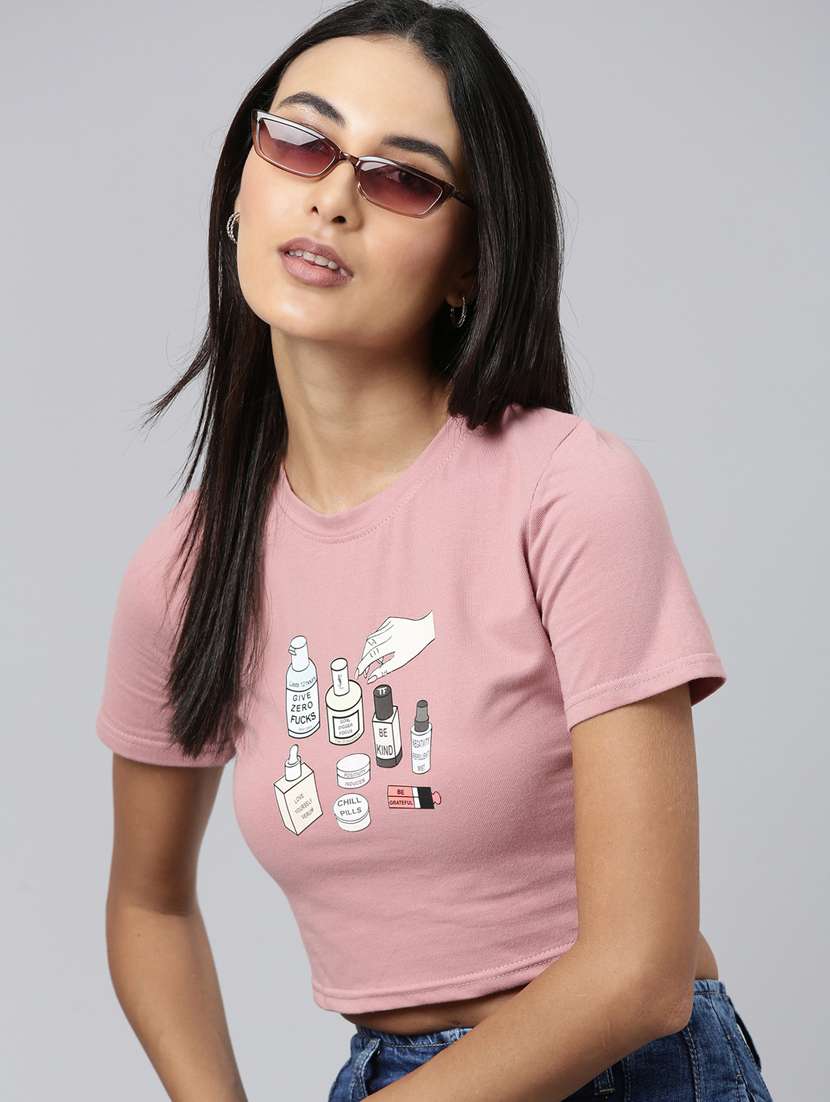 women's chest print round neck t-shirt - 20383011 -  Standard Image - 3