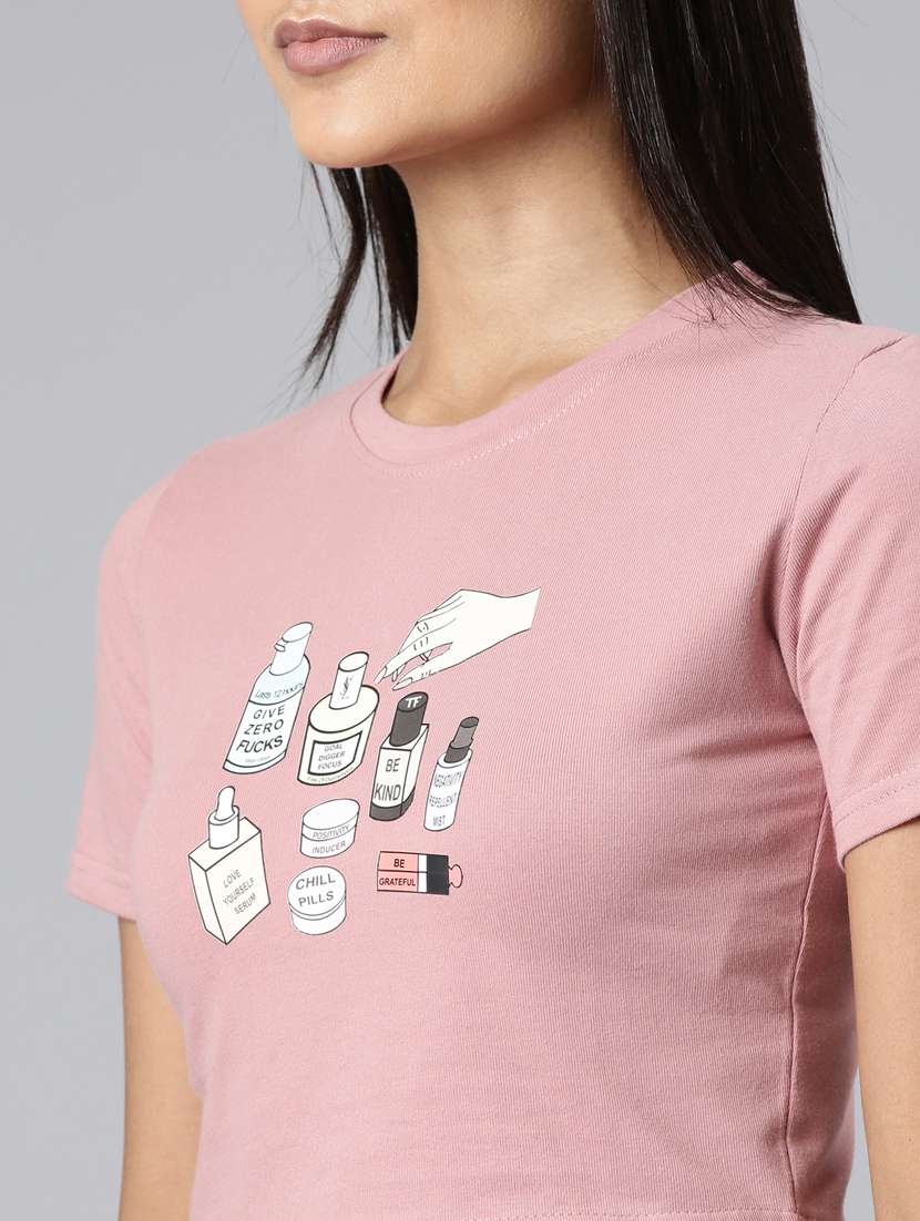 women's chest print round neck t-shirt - 20383011 -  Standard Image - 5