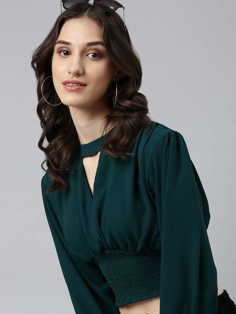 green solid blouson top - 20383020 - Standard Image - 3