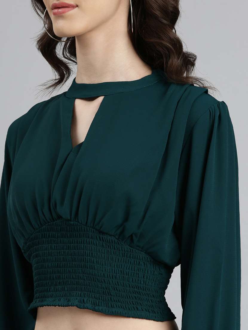 green solid blouson top - 20383020 - Standard Image - 5