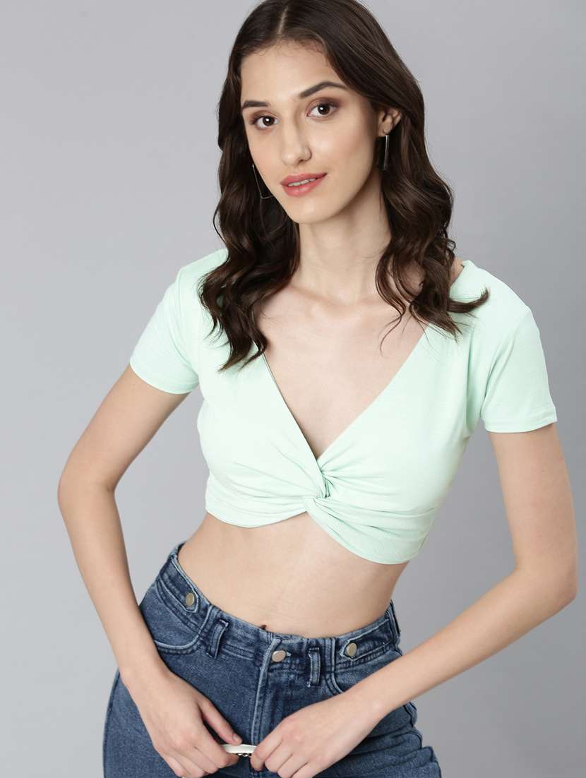 women sea green cotton blouson top - 20383027 -  Standard Image - 3