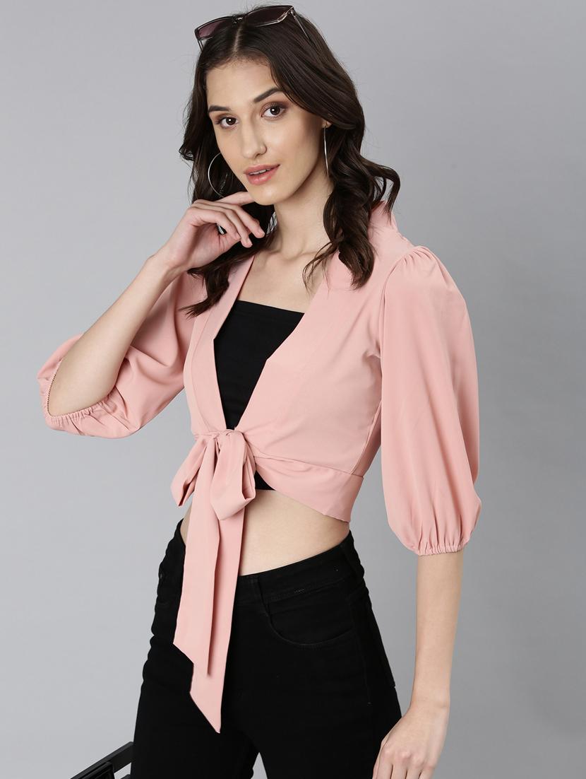 pink crepe wrap top - 20383030 - Standard Image - 3
