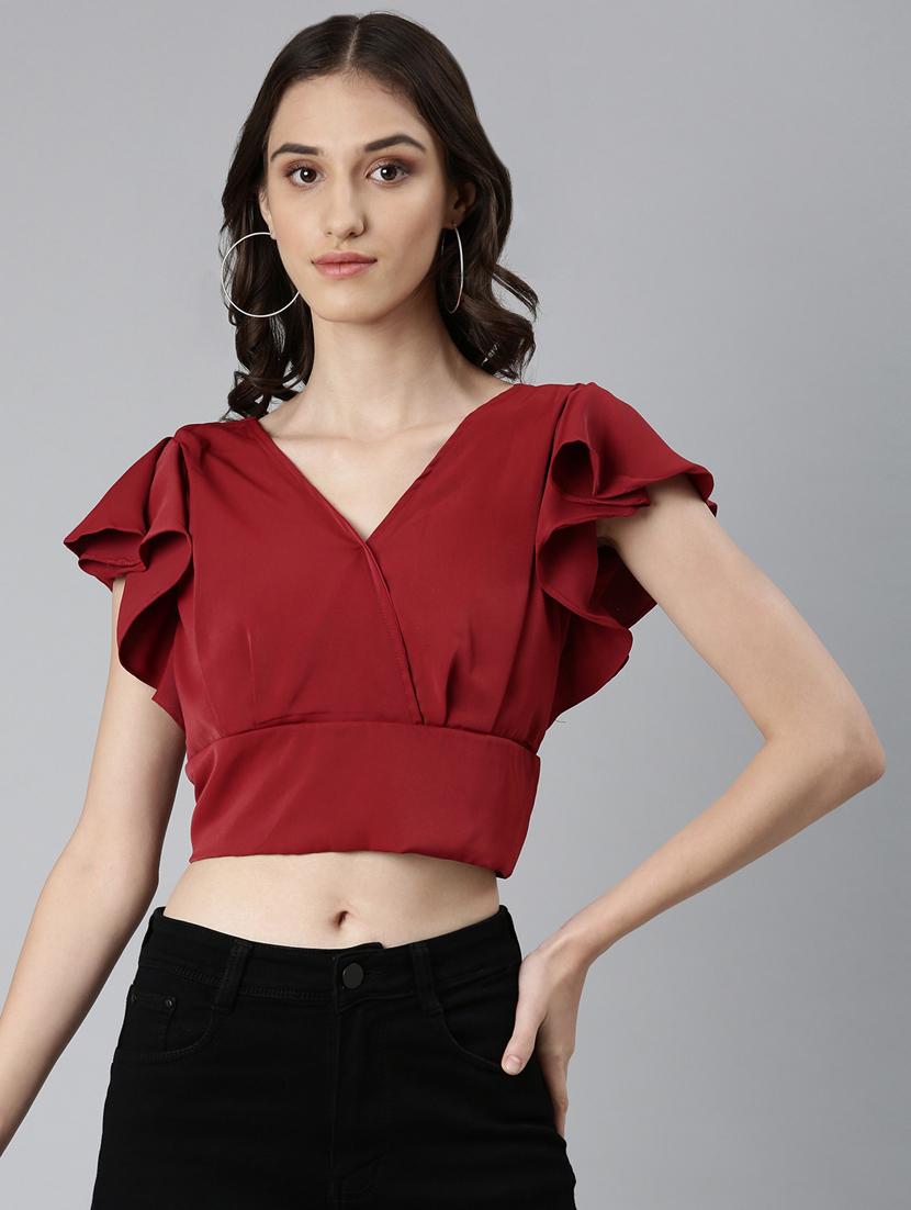 maroon solid open back & tie top - 20383045 - Zoom Image - 0