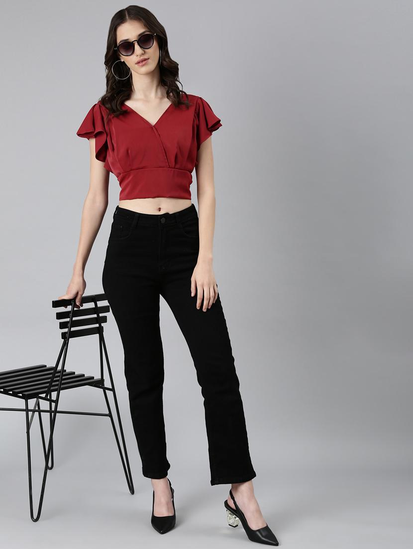 maroon solid open back & tie top - 20383045 - Standard Image - 3