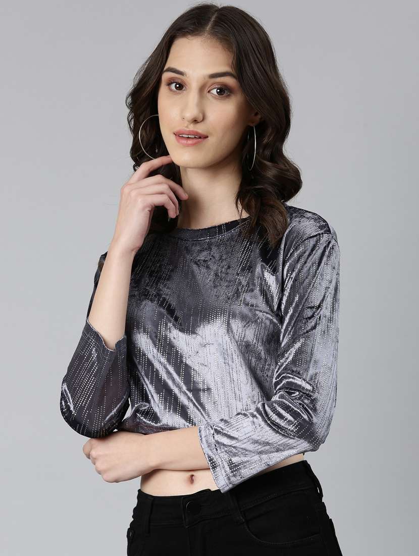 grey solid crop top - 20383047 -  Standard Image - 3