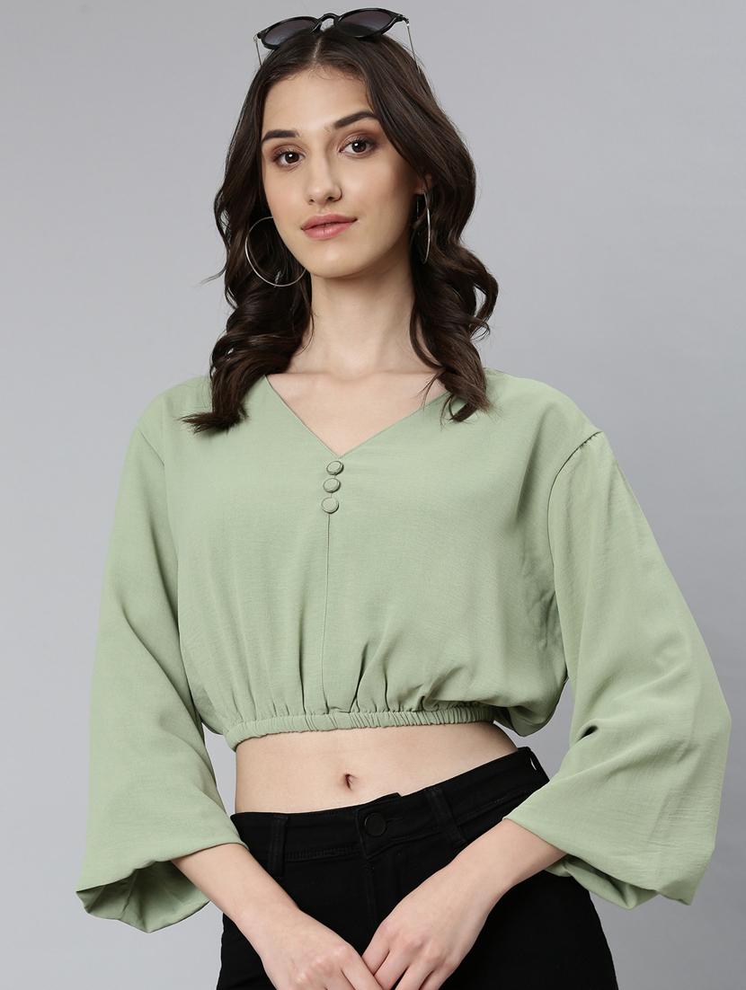 green solid blouson top - 20383050 - Standard Image - 3