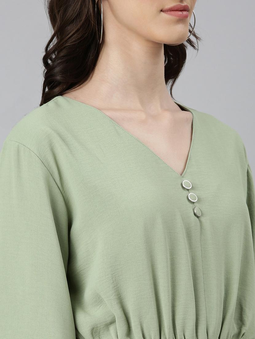green solid blouson top - 20383050 - Standard Image - 5