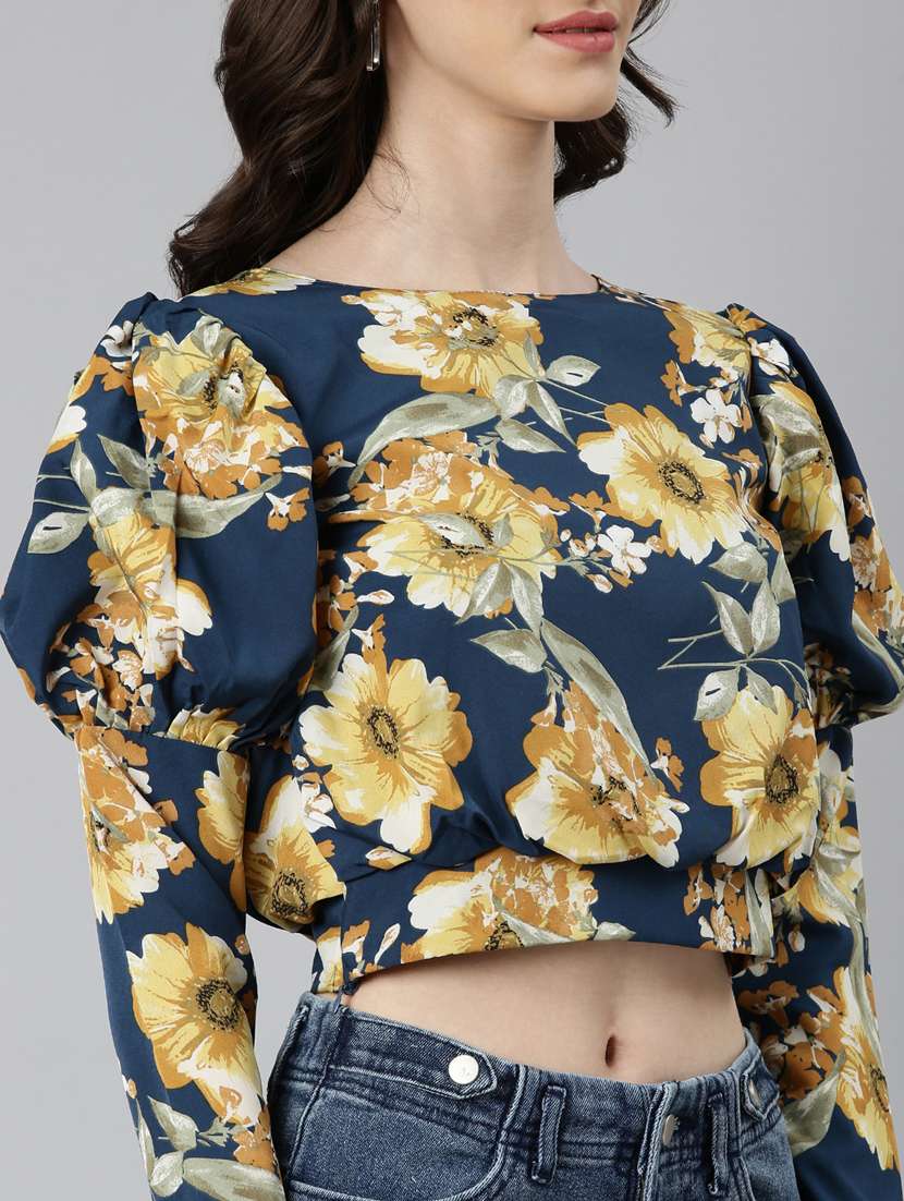 women multi color crepe blouson top - 20383054 -  Standard Image - 5