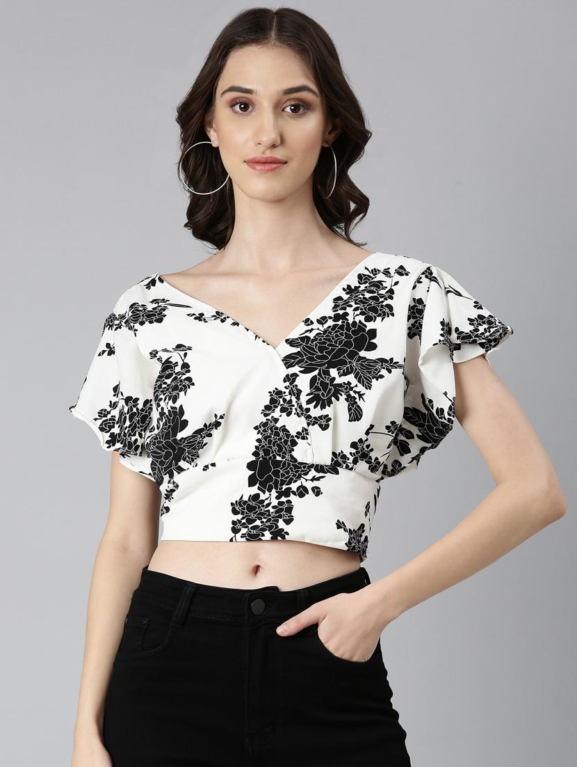 women floral print flared sleeves backless top - 20383058 -  Zoom Image - 0