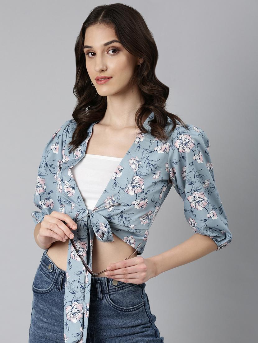 women multi color printed crepe wrap top - 20383061 - Standard Image - 3