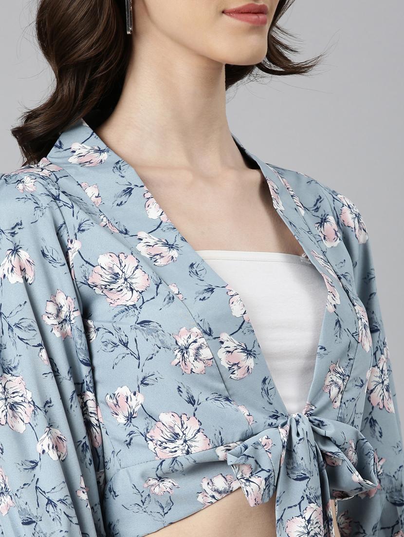 women multi color printed crepe wrap top - 20383061 - Standard Image - 5