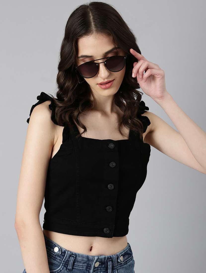 black solid crop top - 20383062 - Standard Image - 3