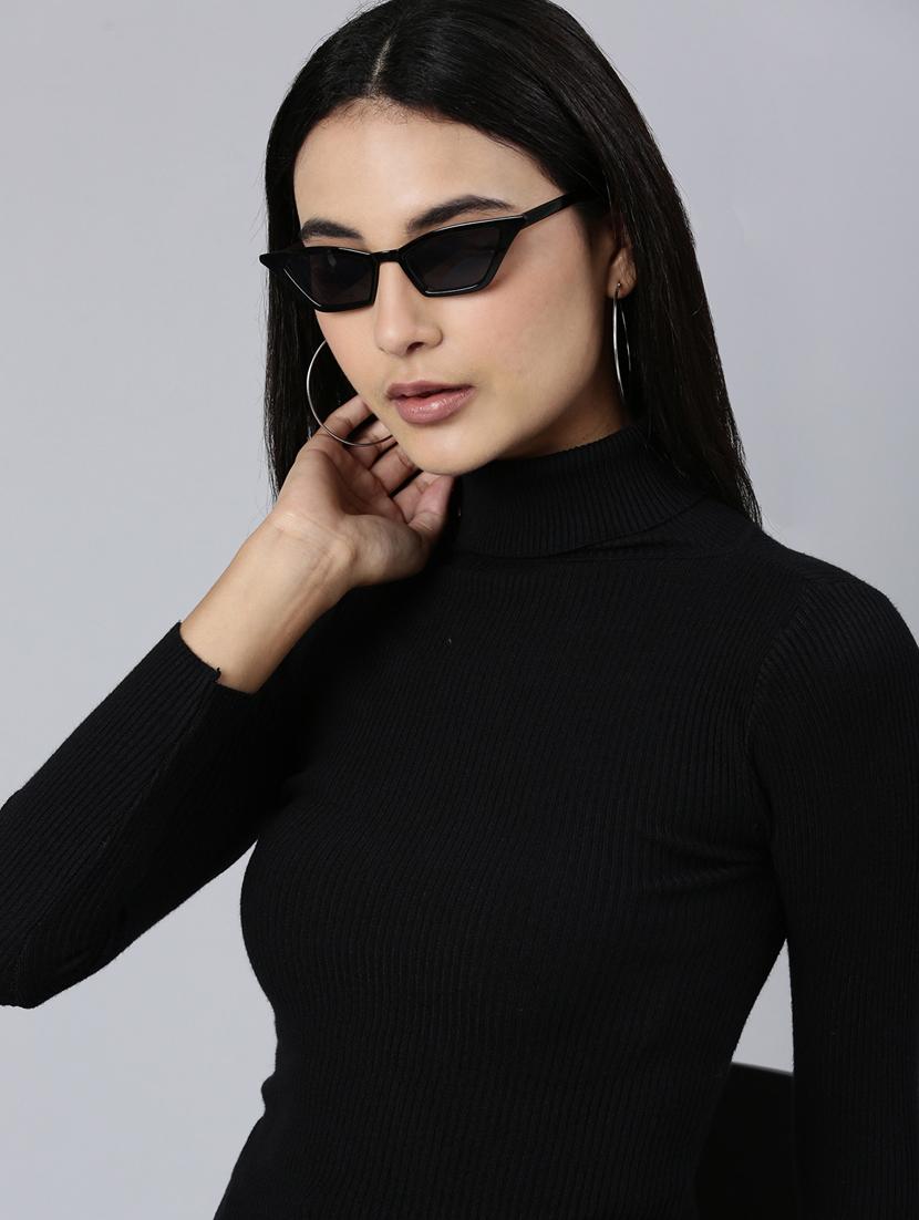 black solid high neck regular top - 20383074 - Standard Image - 3