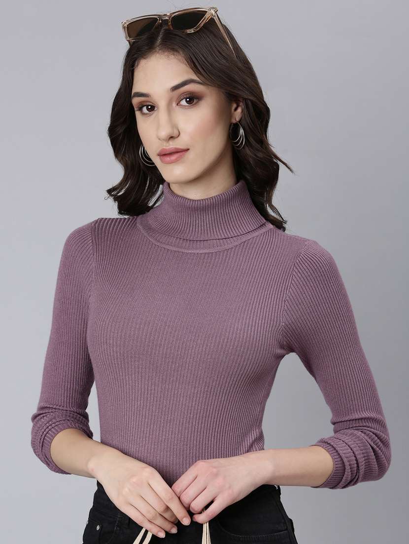 women solid purple acrylic regular top - 20383075 -  Standard Image - 3