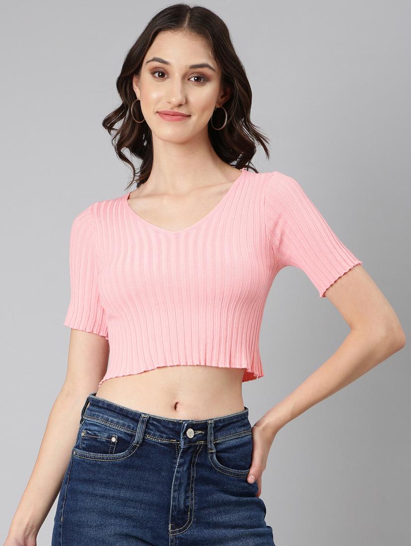 pink solid crop top - 20383081 - Zoom Image - 0