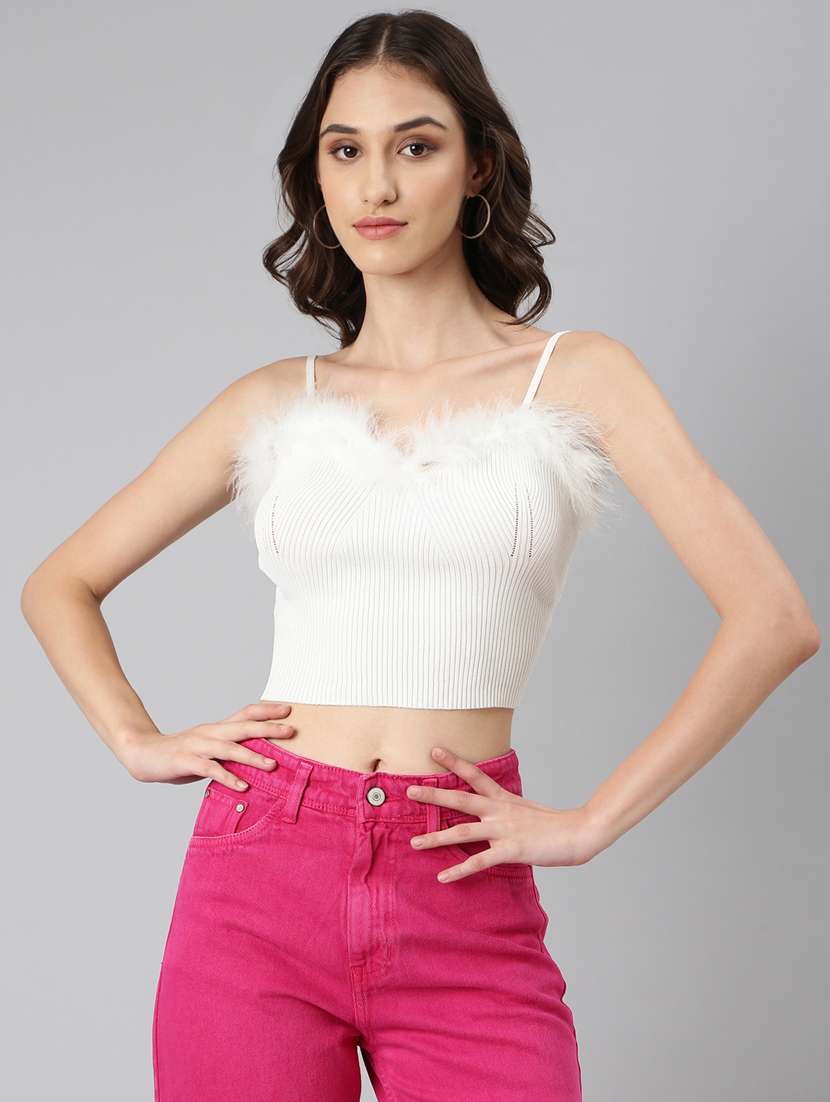 white solid acrylic crop top - 20383103 -  Zoom Image - 0