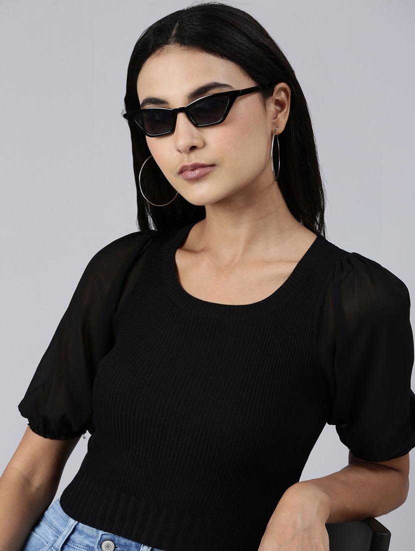 black solid crop top - 20383106 - Standard Image - 3