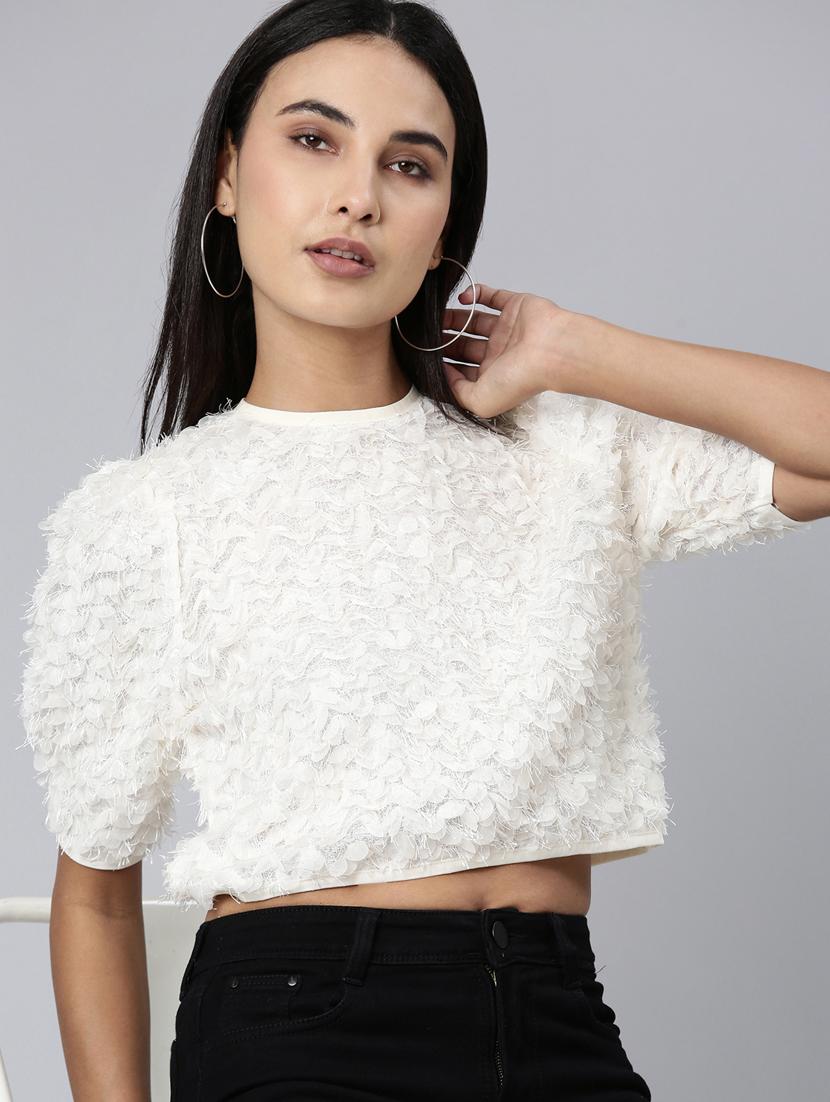 women white crew neck crop top - 20383111 - Standard Image - 3