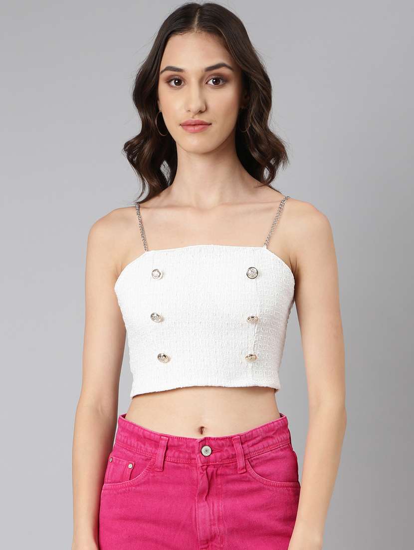 white solid crop top - 20383113 - Zoom Image - 0