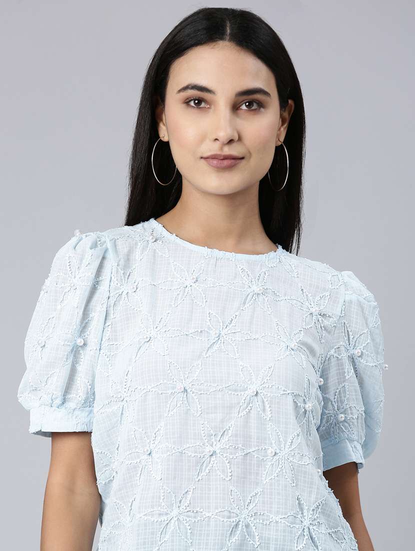 blue embroidered regular top - 20383114 -  Standard Image - 3
