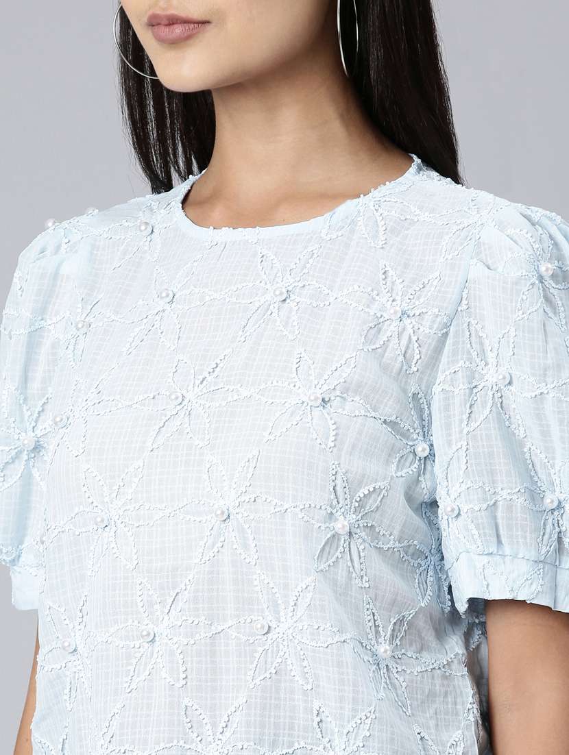 blue embroidered regular top - 20383114 -  Standard Image - 5