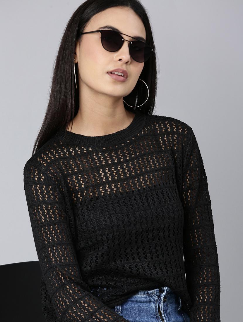 black acrylic long sleeve top - 20383117 - Standard Image - 3
