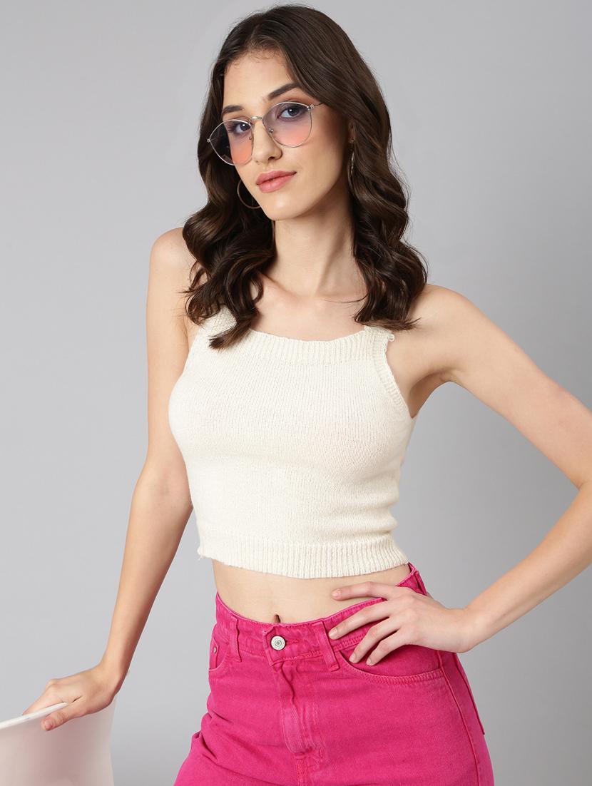women cami neck solid crop top - 20383125 - Standard Image - 3