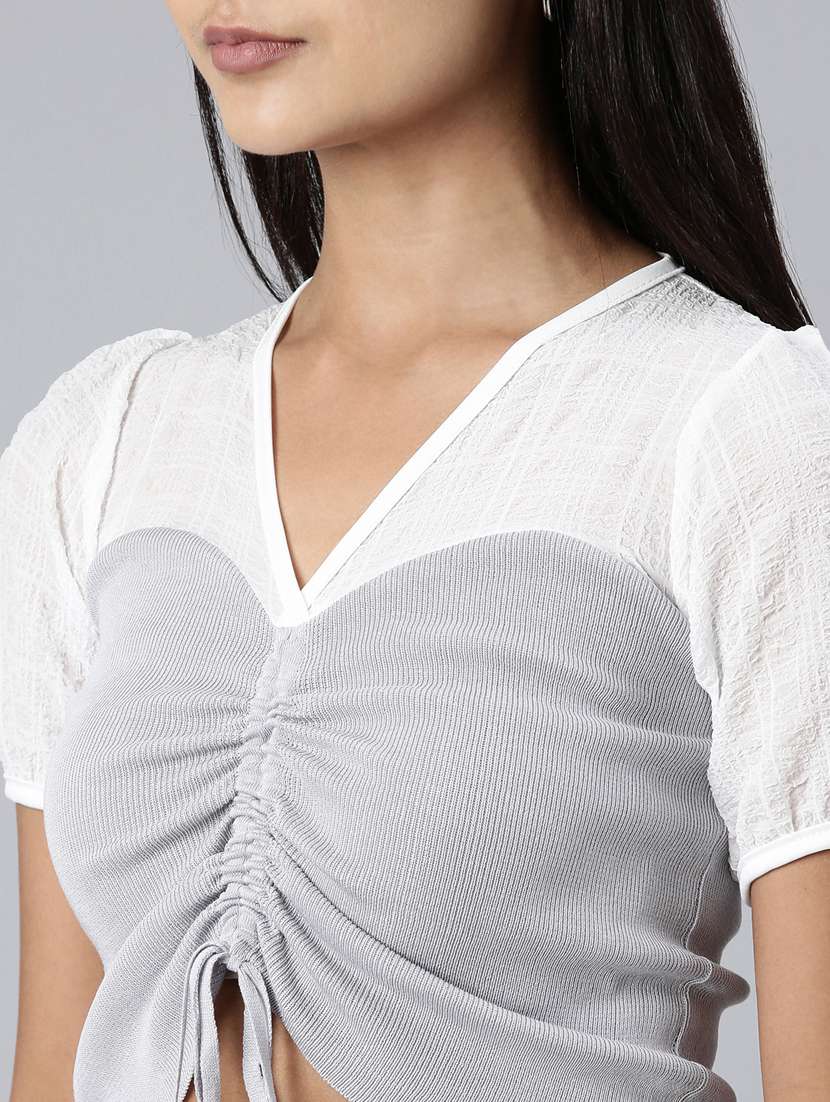 grey color block crop top - 20383128 -  Standard Image - 5