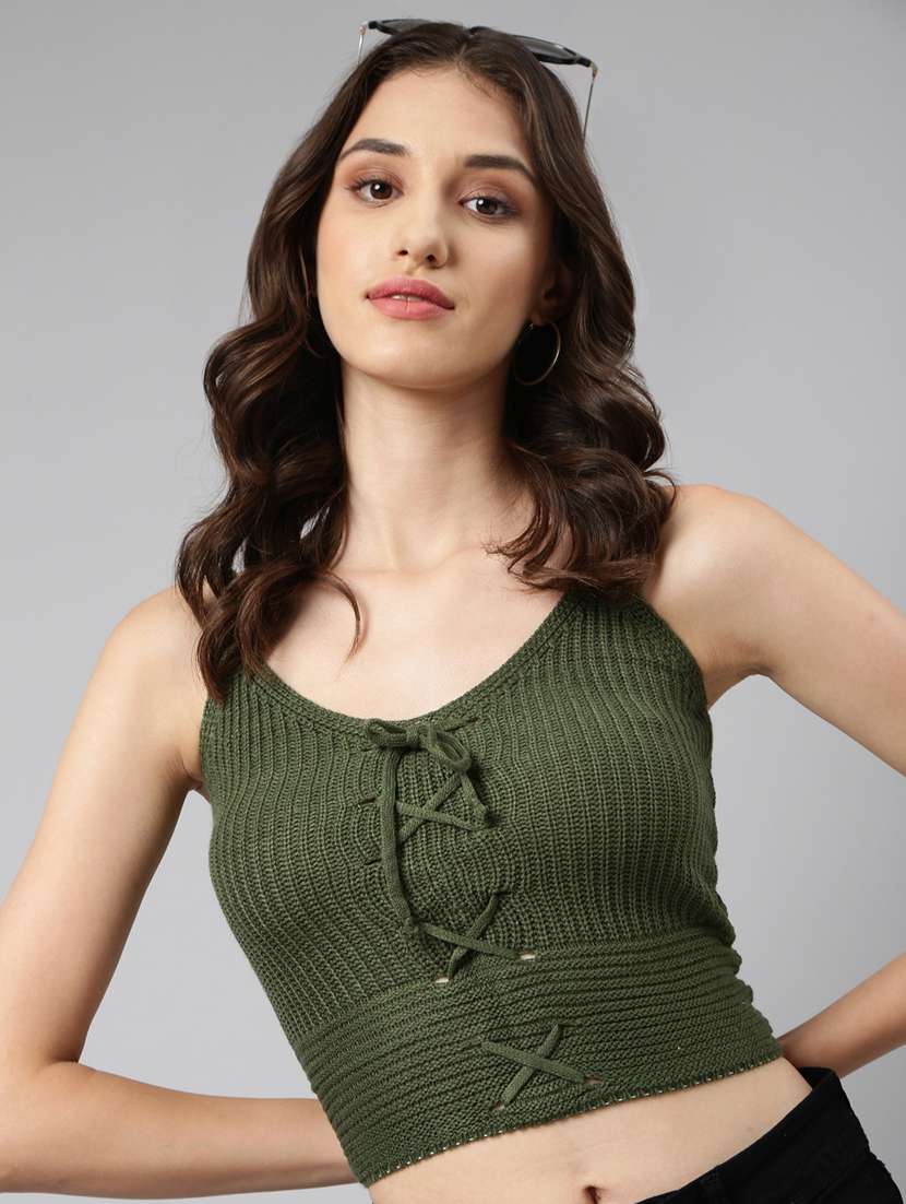 women green acrylic crop top - 20383129 -  Standard Image - 3