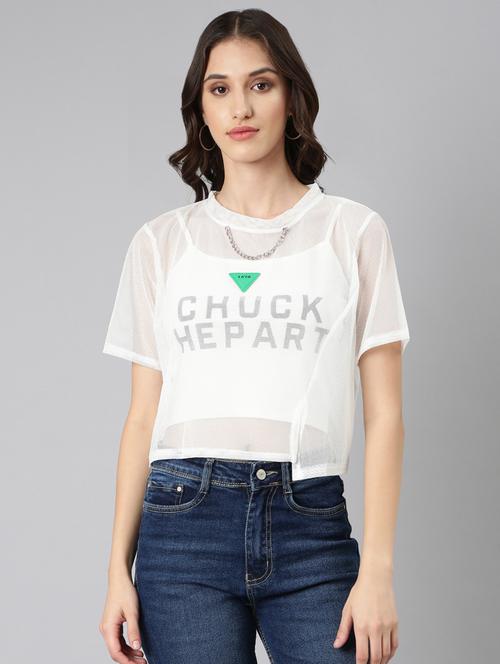 white typographic crop top with slip - 20383133 - Standard Image - 0