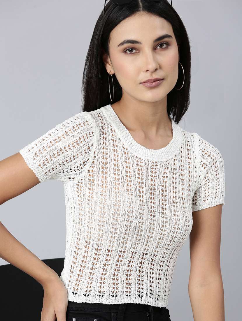 white self design crop top - 20383139 - Standard Image - 3