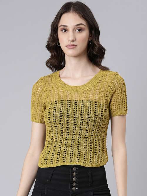 olive crochet crop top - 20383140 - Standard Image - 0
