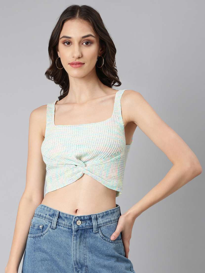 green self design crop top