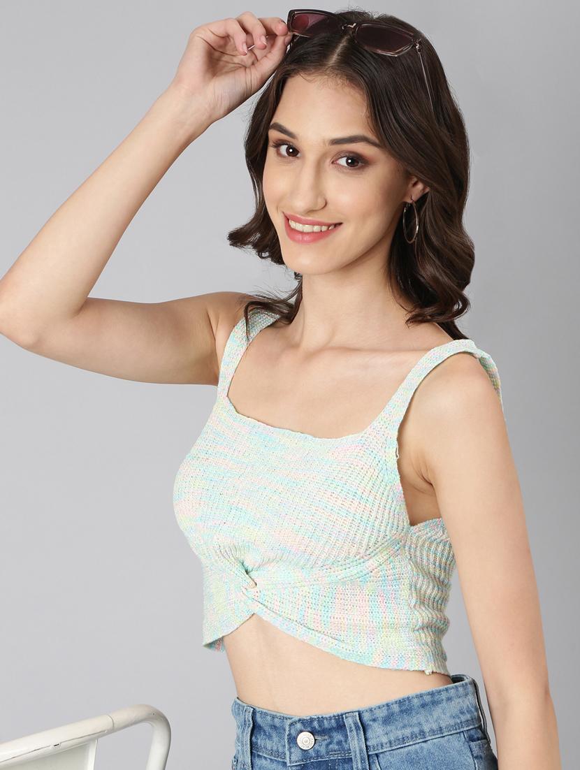 green self design crop top - 20383147 - Standard Image - 3